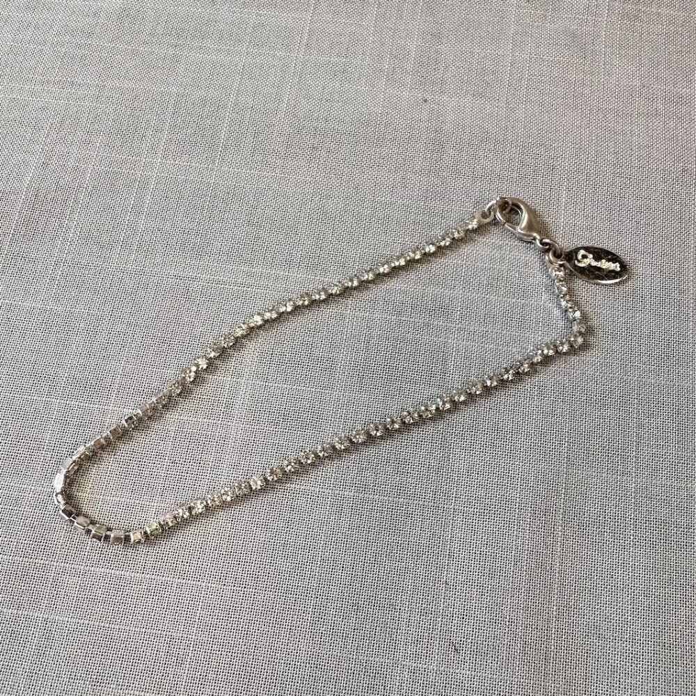 Vintage Guess Silver Tone Delicate Clear Rhinestone Tennis Bracelet